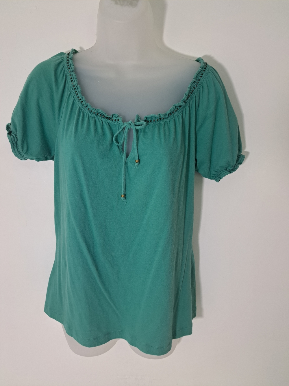Lauren Ralph Lauren Teal Short-Sleeve Peasant Top with Tie